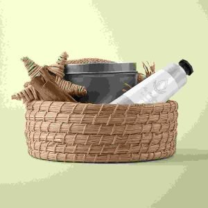 wood basket with items